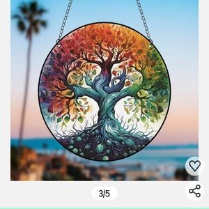 Large Tree of Life Acrylic Window Hanging Decor Stained Glass Panels Wall Art